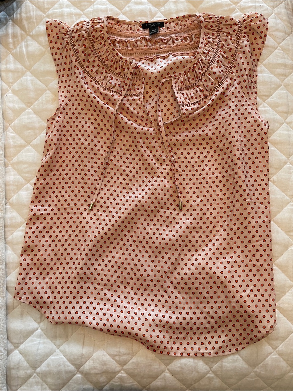 Ann Taylor Pink Polka Dot Ruffle-Neck Sleeveless Camisole